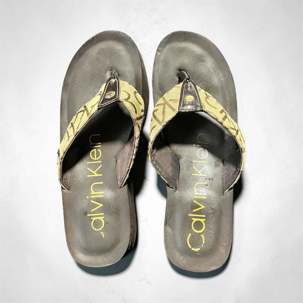 Calvin Klein Women's Logo Jacquard Wedge Flip-Flop Sandals
